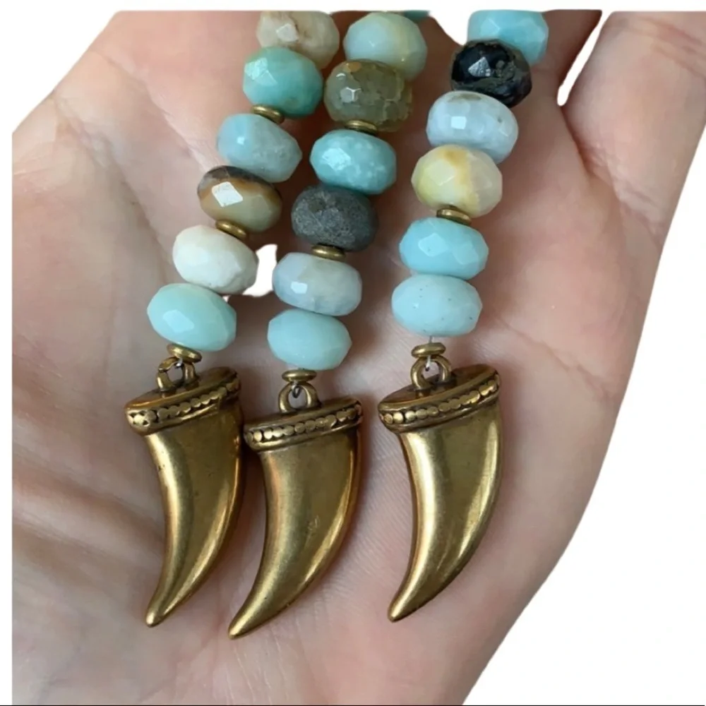 Amazonite beaded tusk handmade keychain